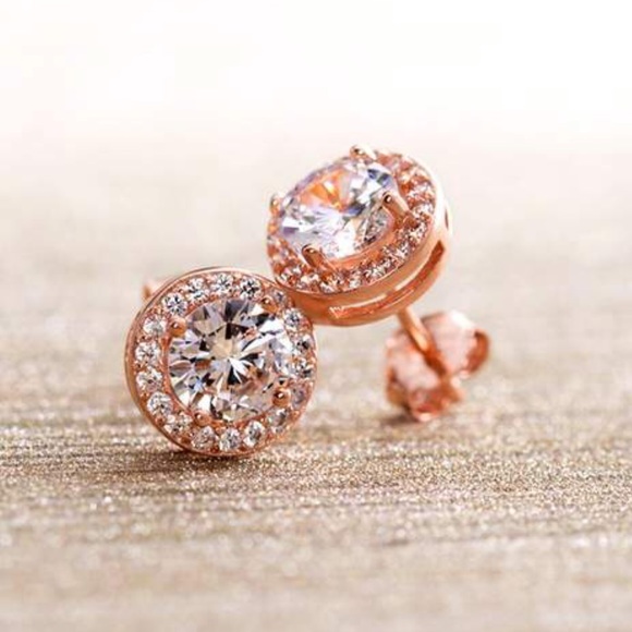 Jewelry - Rose Gold Halo Stud Earrings in Sterling Silver